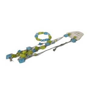 Dressbarn Light Blue Lime Green Bead Silver Tone Necklace and‎ Earrings Set